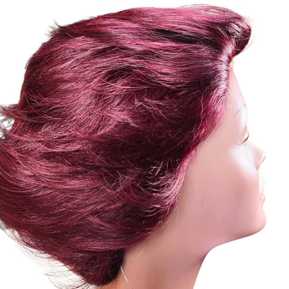Milky Way 100% Human Hair Wig, Short Feathered Burgundy Wig, Layered Pageboy - Picture 2 of 7